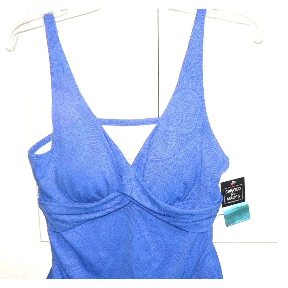 Swim Solutions Women's Printed Twist Front Tankini Top in Blue Iris Size 14 - Picture 6 of 9